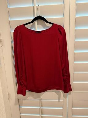 Express Red Satin Button-Cuff Long Sleeve Blouse - Size Small